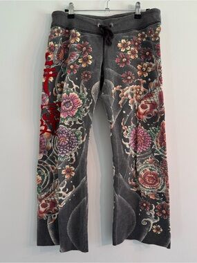 Vintage Y2K Lucky Brand Capri Sweatpants Asian Koi Fish Graphic Size S